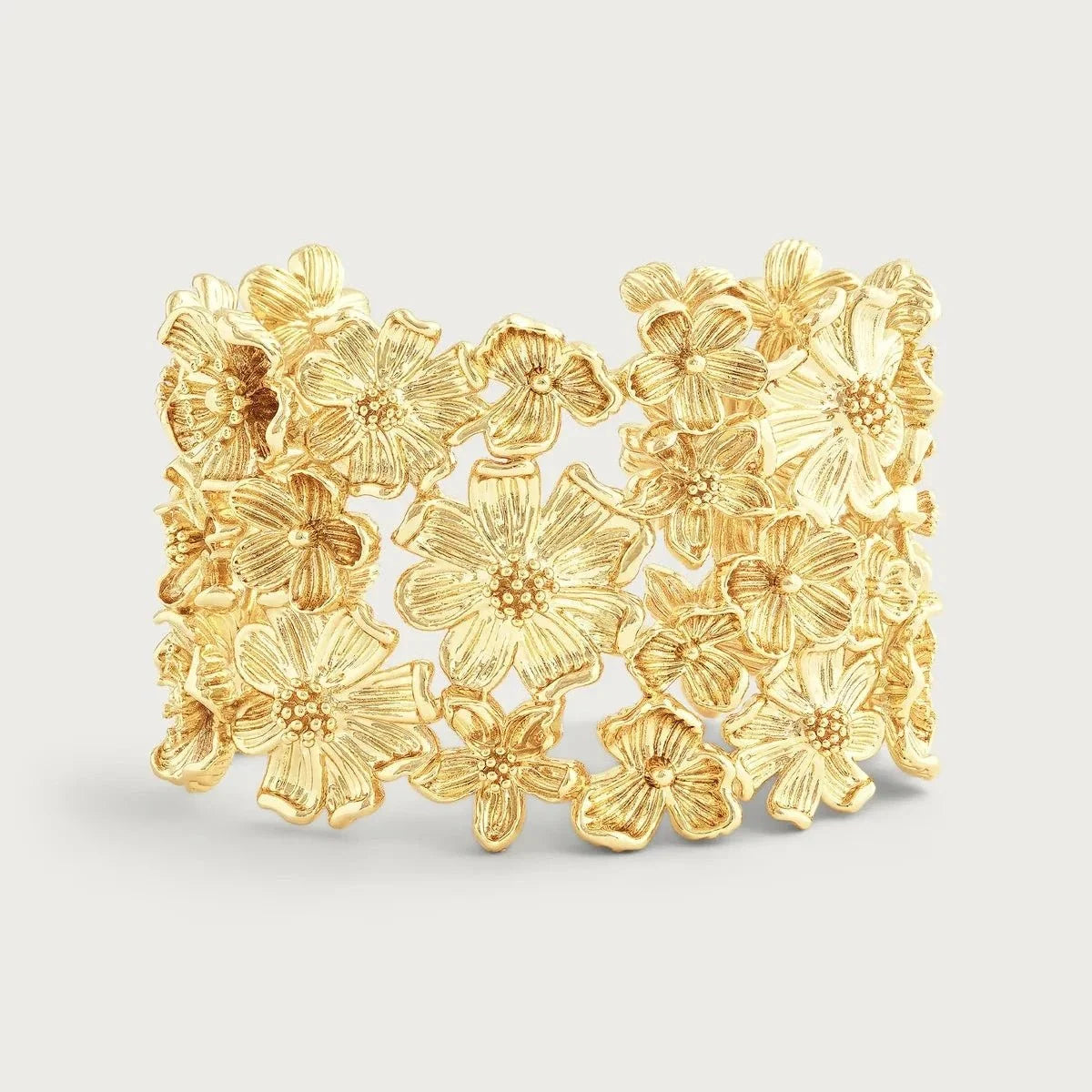 Anabel Aram gold wildflowers wide cuff bracelet for dress styling