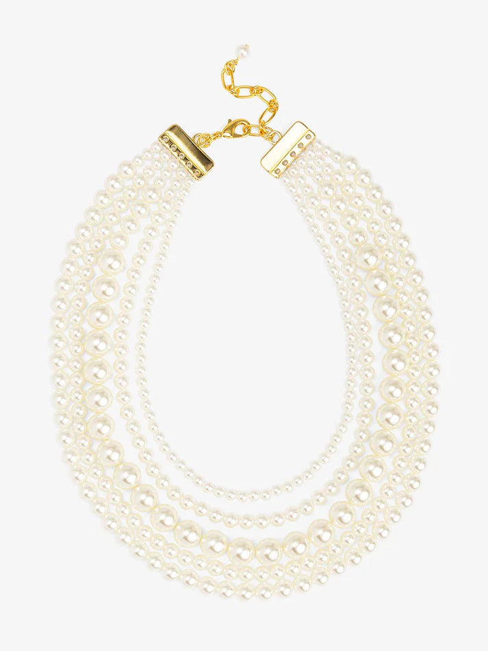 five strand pearl collar necklace layered faux pearl statement necklace