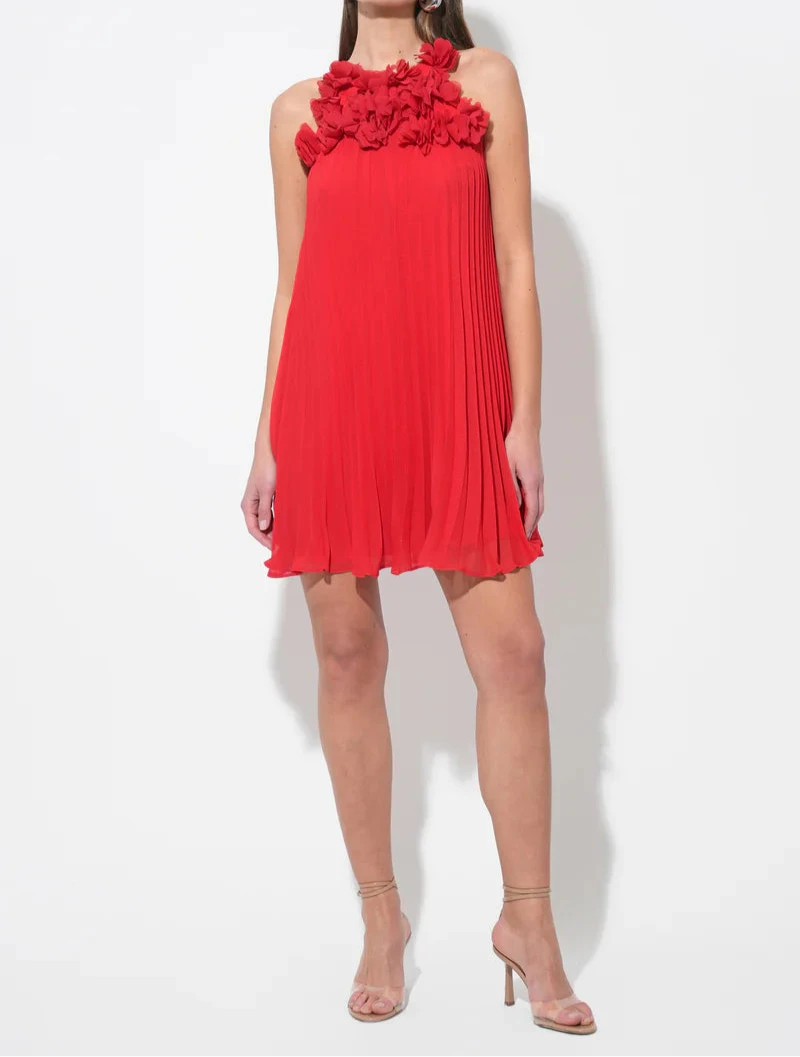 Corey Halter Pleated With 3D Floral Appliqué