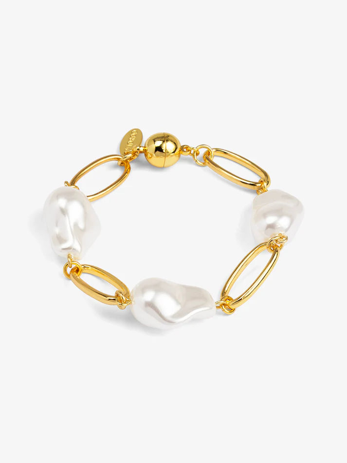 baroque link magnet bracelet faux baroque pearl chain bracelet gold jewelry