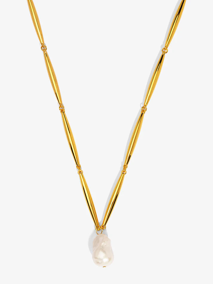 baroque pearl pendant short necklace with gold spindle chain modern pearl jewelry