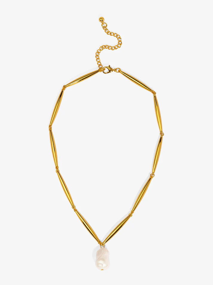 modern gold necklace with baroque pearl pendant contemporary pearl jewelry