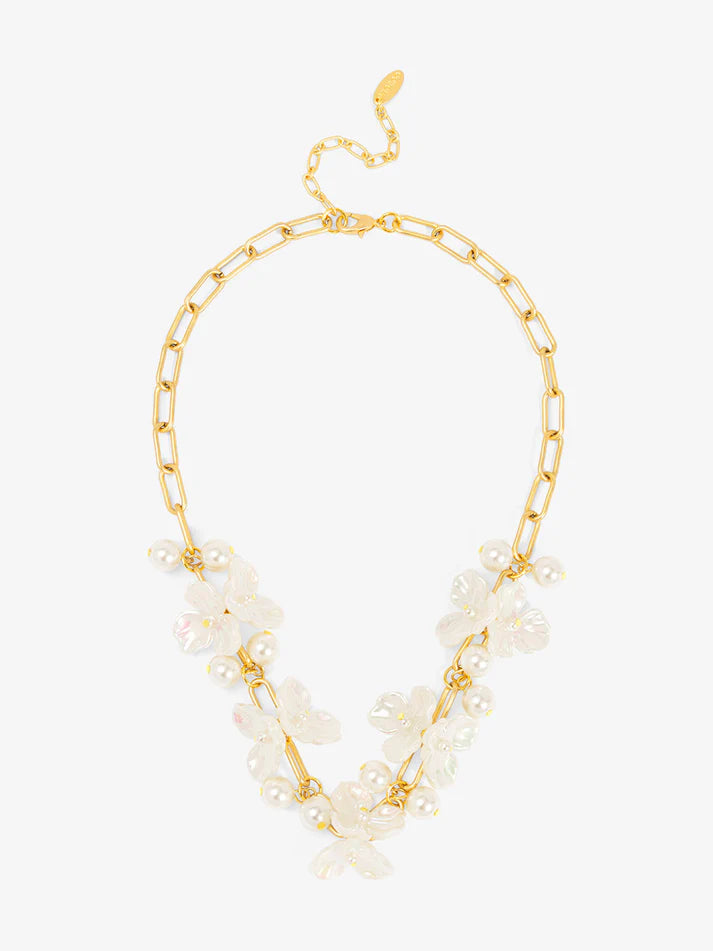 bloomlight pearl flower necklace gold chain faux pearl floral necklace