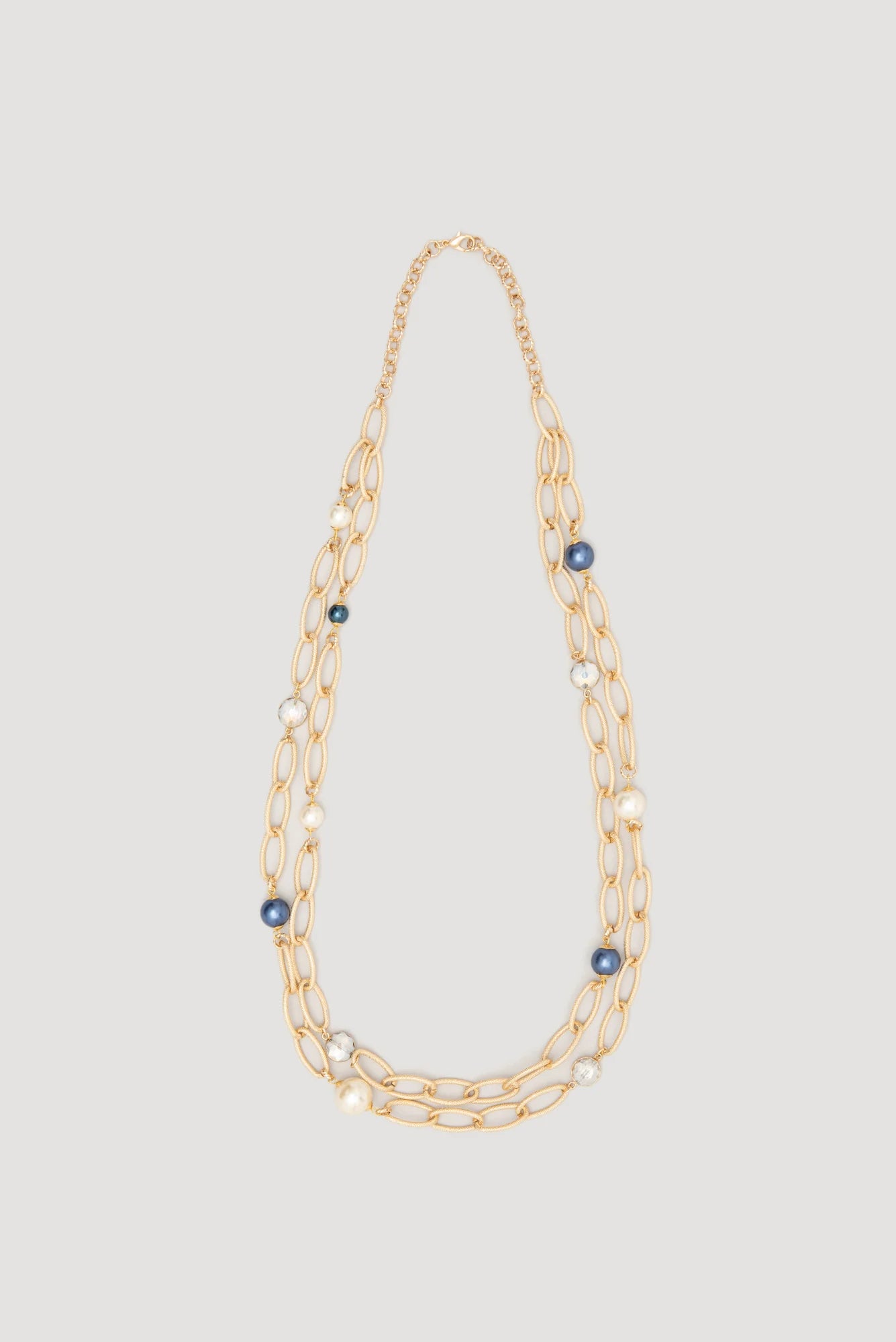 Long double chain necklace with red and blue pearls by WEILL
