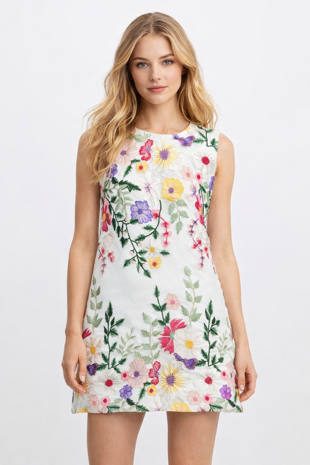 Edward Achour Paris A-Line Embroidered Dress Multicolored Floral