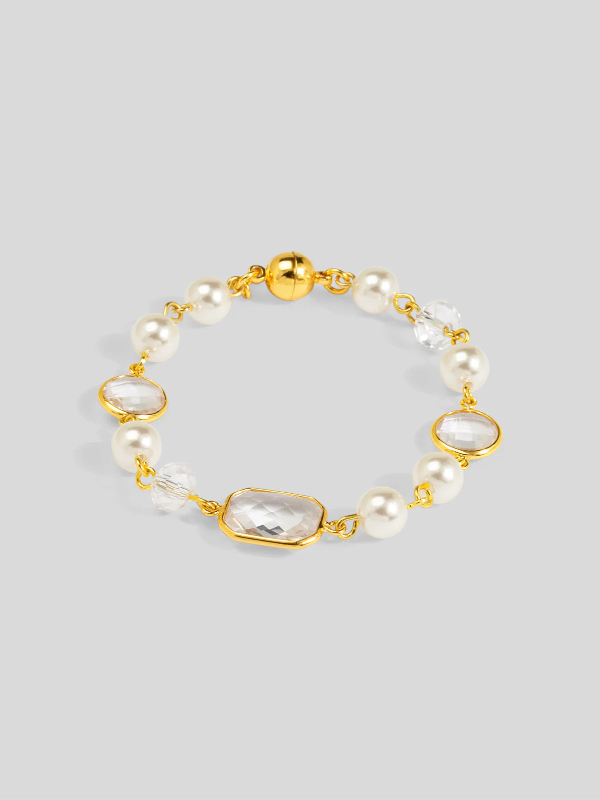 prism pearl link magnet bracelet faux pearls crystal accents gold bracelet