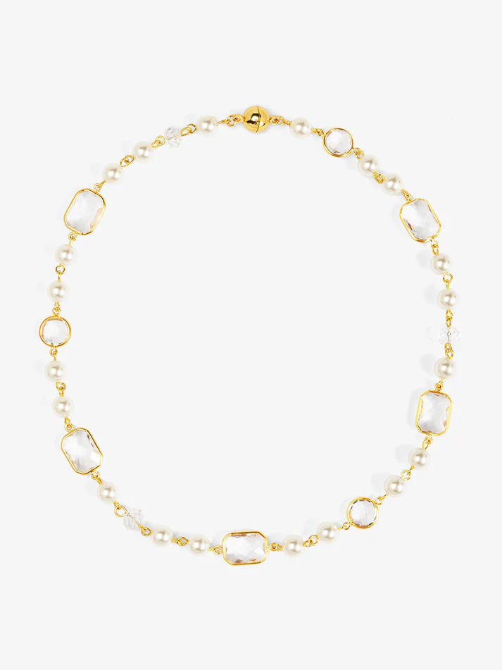 prism pearl magnet collar necklace faux pearls crystal accents gold chain