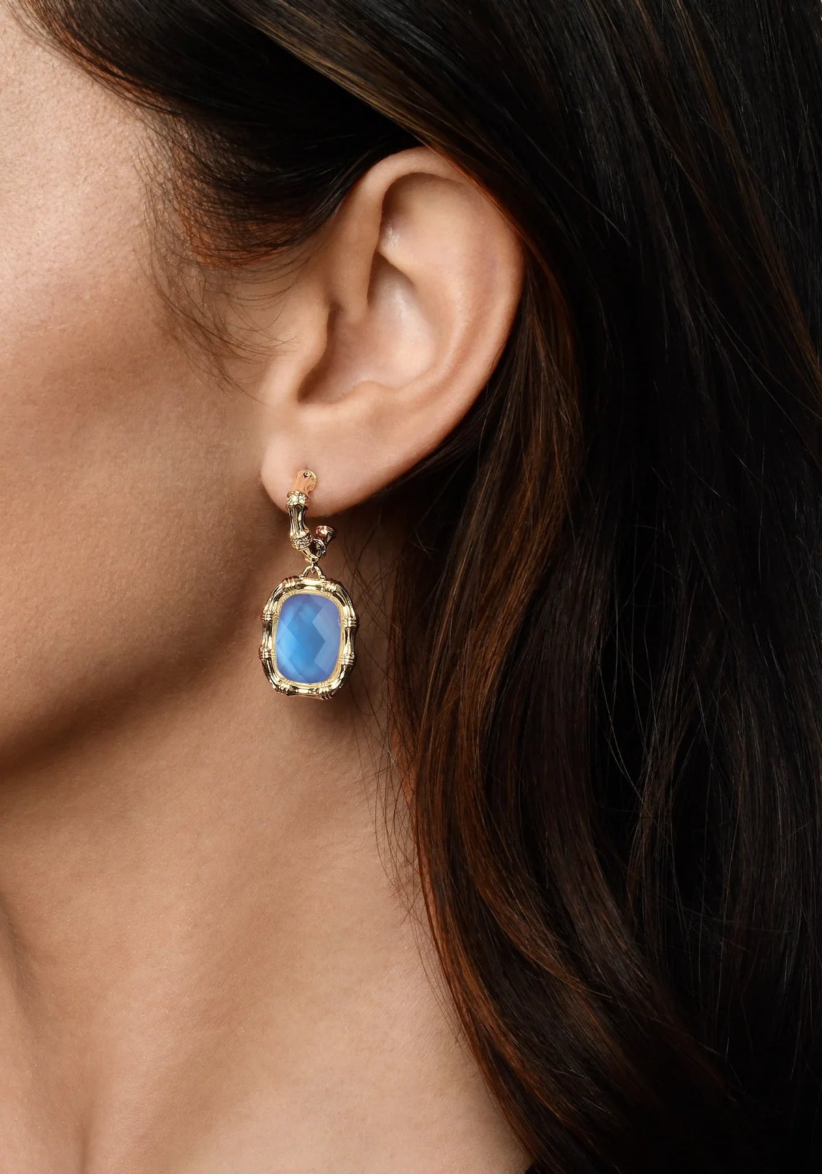 Bamboo With Stone Drop Earrings - BTK COLLECTIONS