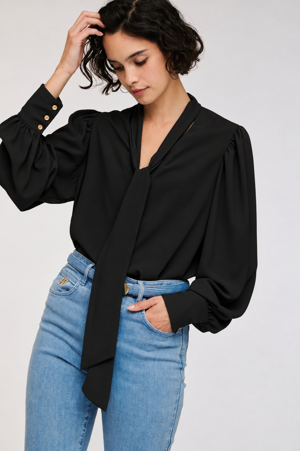 WEILL Paris Bow-Neck Long Sleeve Blouse – Black or Turquoise