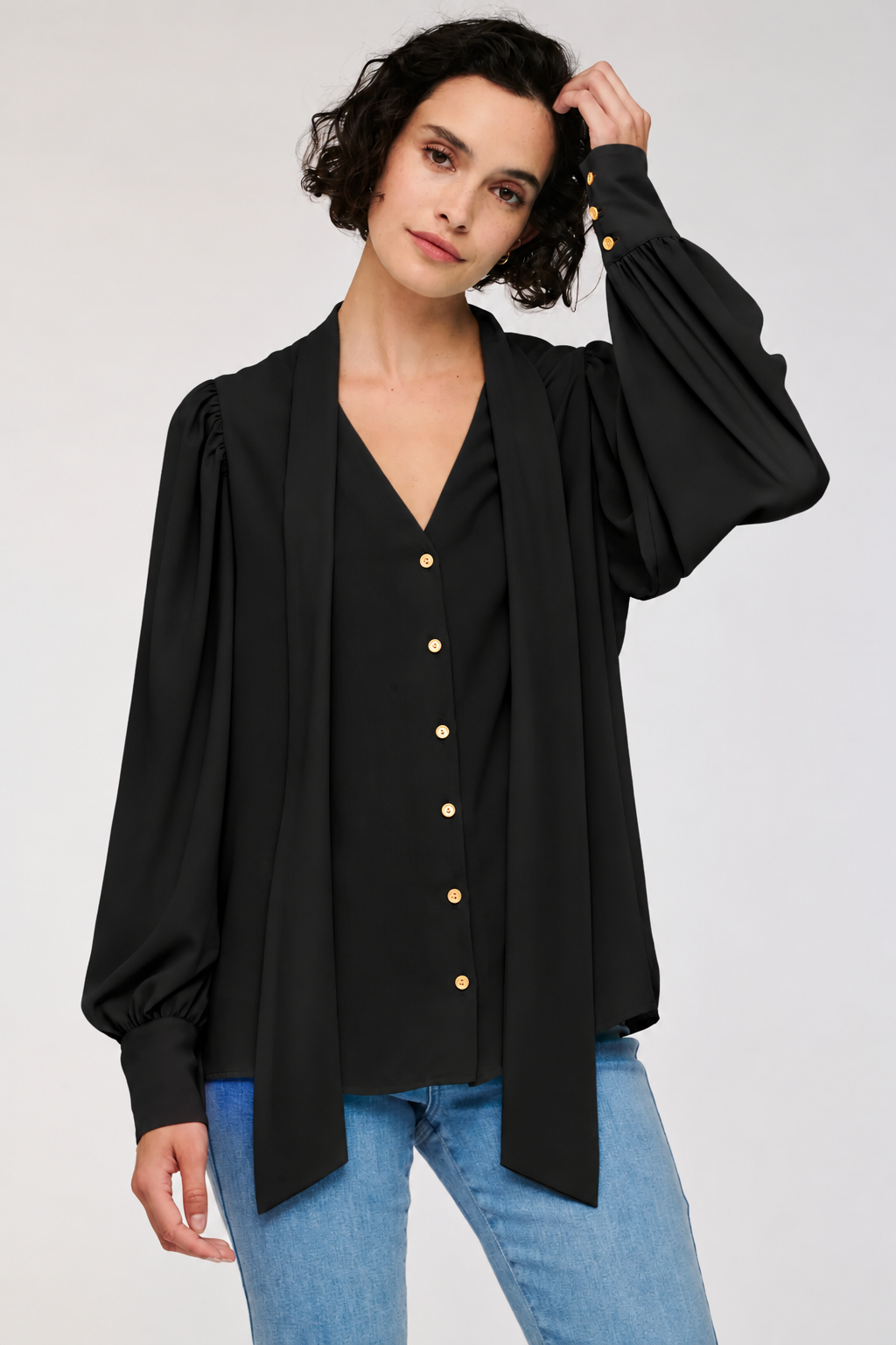 WEILL Paris Bow-Neck Long Sleeve Blouse – Black or Turquoise