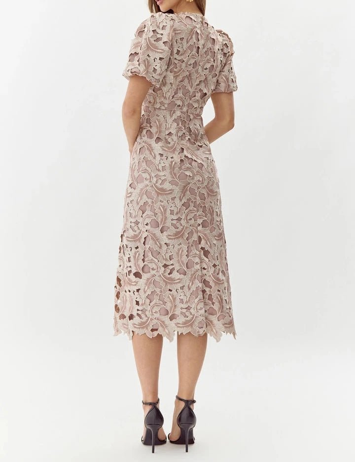 Back view of Adelyn Rae Chantelle lace midi dress