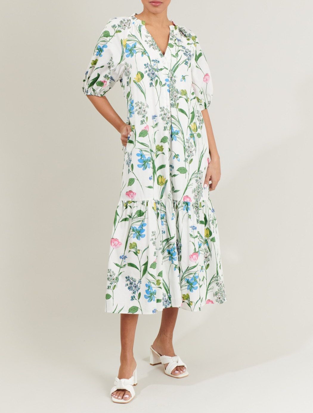 Clove Garden Floral Wynette Tiered Midi Dress - BTK COLLECTIONS