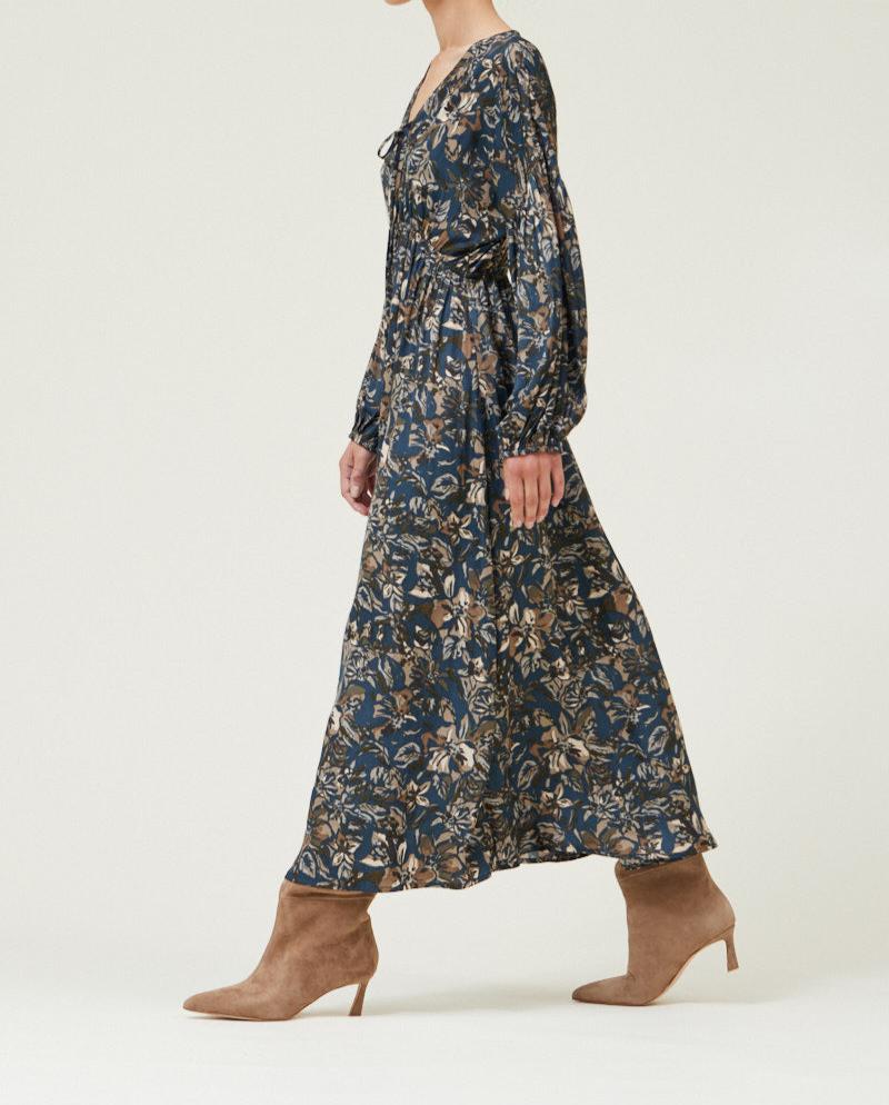 FLORAL PRINTED SATIN MIDI DRESS - BTK COLLECTIONS