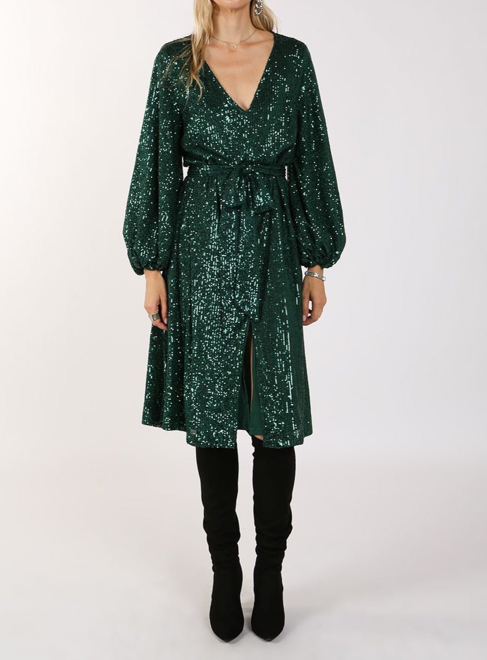 Miles Sequin V-Neck Midi Dress - BTK COLLECTIONS