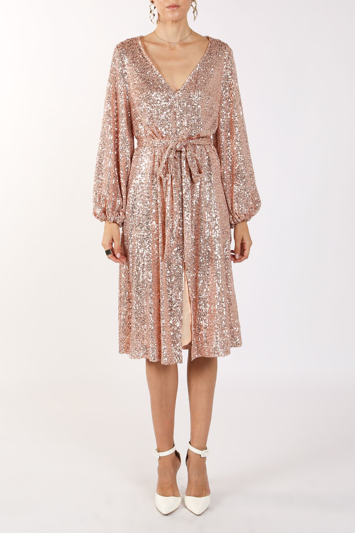 Miles Sequin V-Neck Midi Dress - BTK COLLECTIONS