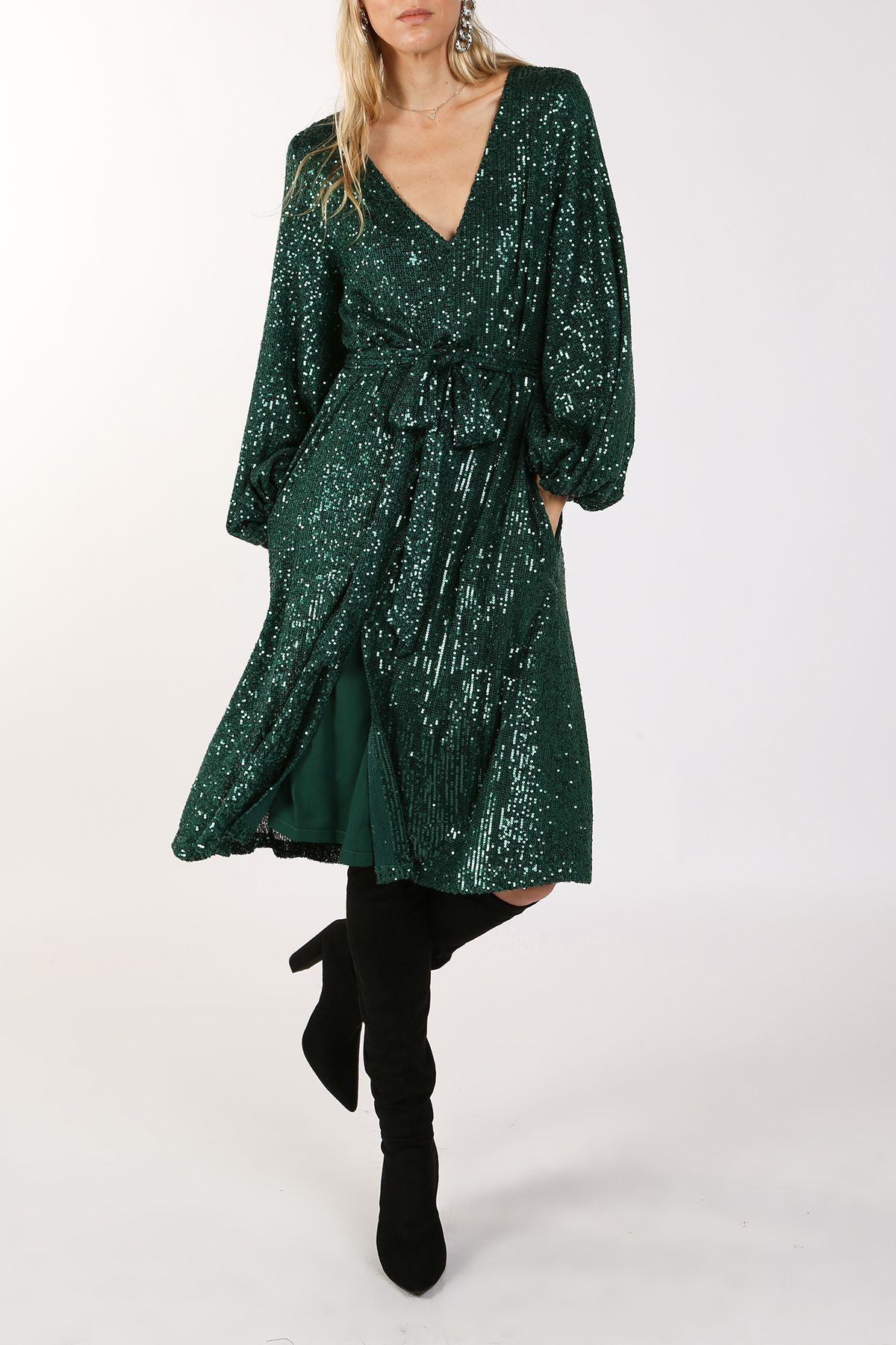 Miles Sequin V-Neck Midi Dress - BTK COLLECTIONS