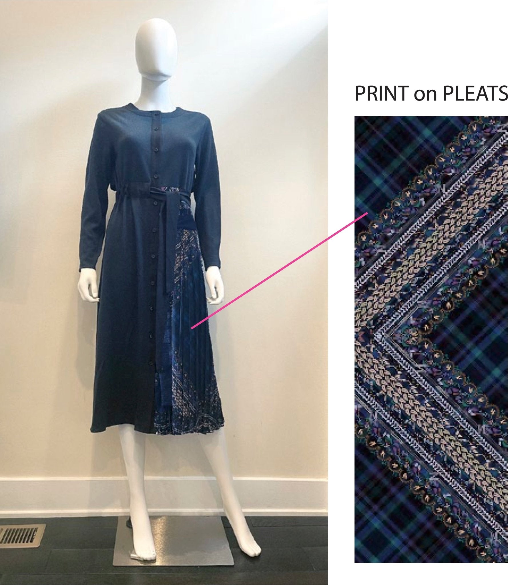 Navy Gianna Pleated Midi Dress - BTK COLLECTIONS