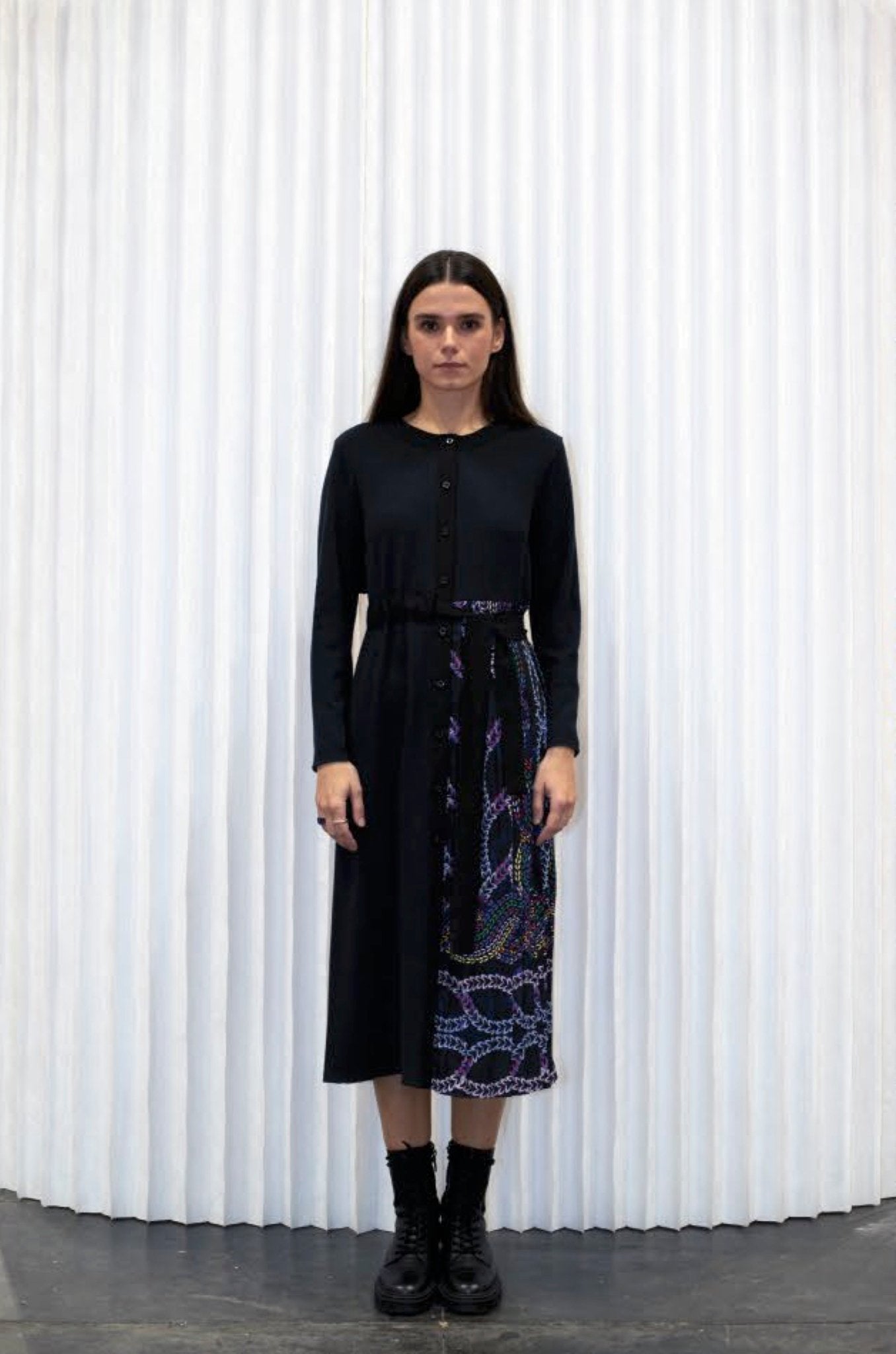 Navy Gianna Pleated Midi Dress - BTK COLLECTIONS