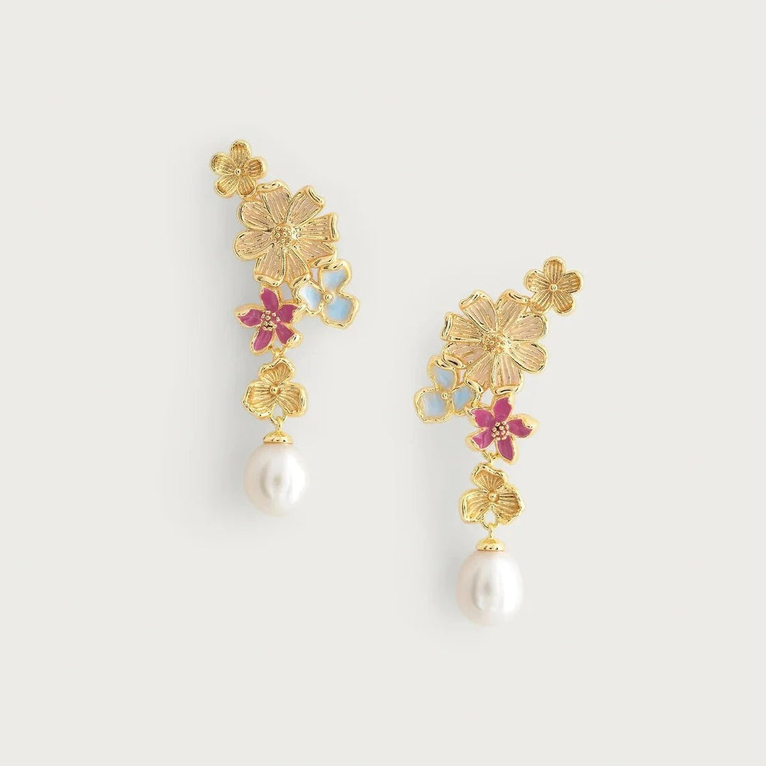 Wildflowers Pearl Drop Earrings - BTK COLLECTIONS