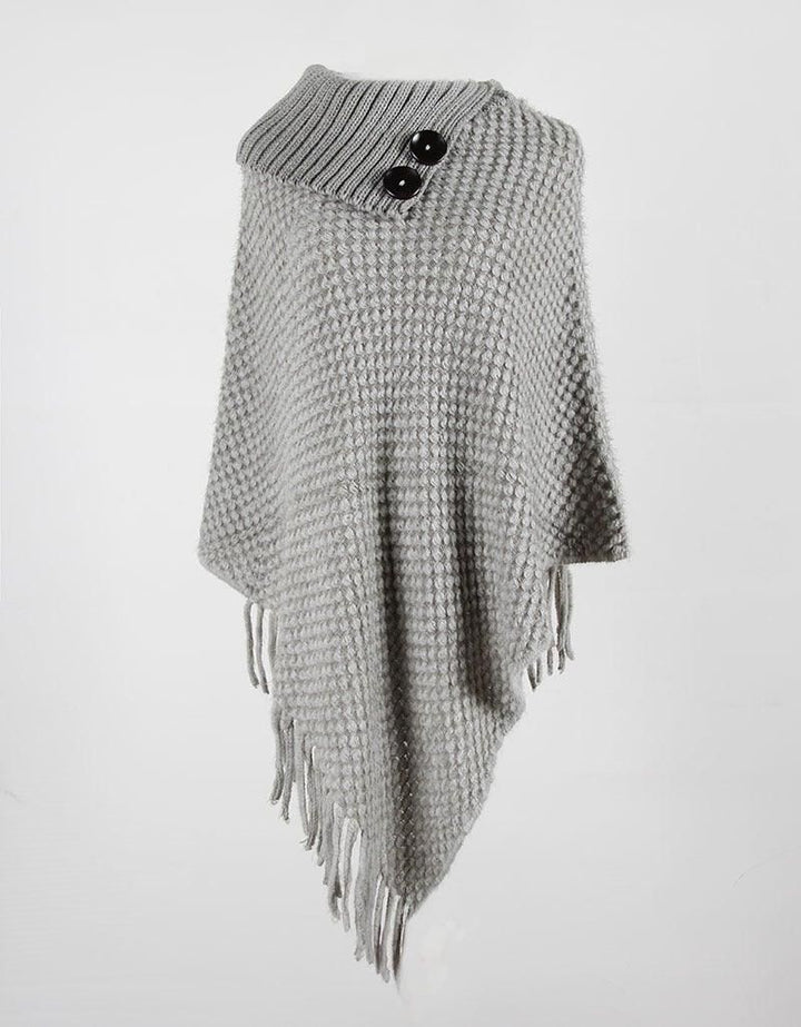 Elegant button-collar poncho in classic wool
