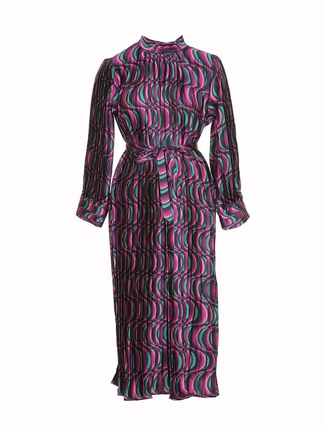 Multi Color Print Pleated Maxi Dress - BTK COLLECTIONS