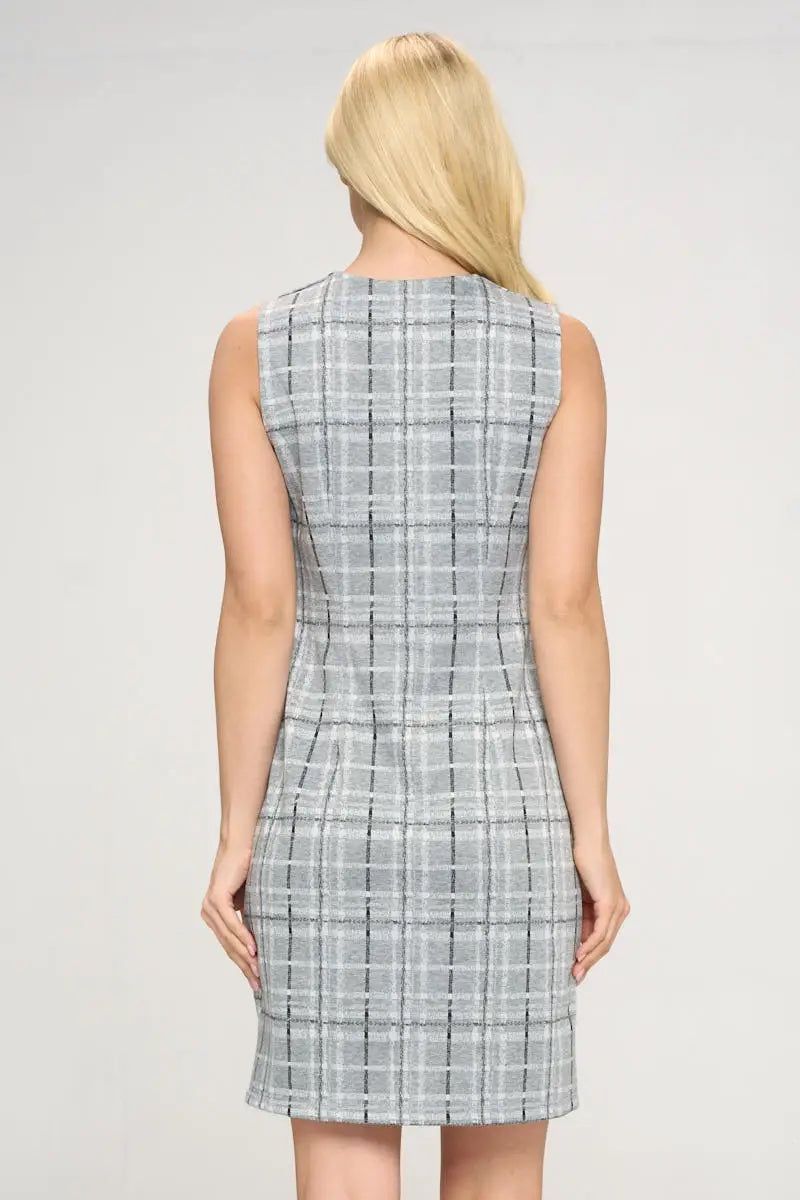 Plaid V-neck Sleeveless Dress - BTK COLLECTIONS