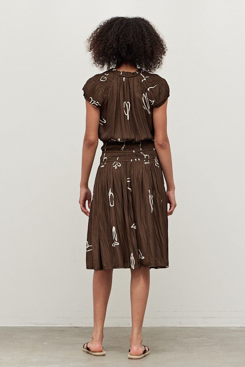 Back view of Bark floral satin midi dress