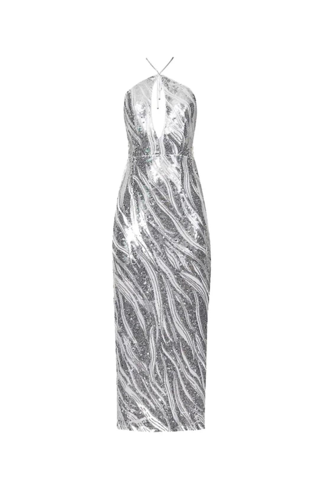 Sequin-Embellished Maxi Dress with Halter Neckline - BTK COLLECTIONS