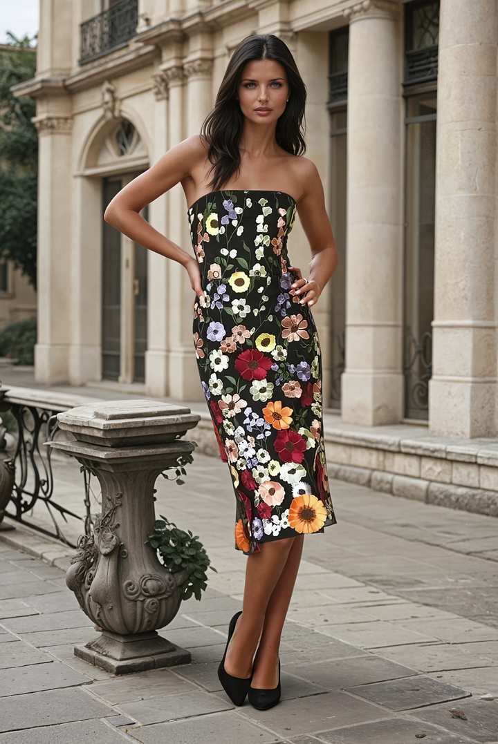 BETH 3D FLORAL SLEEVELESS MIDI DRESS - BTK COLLECTIONS