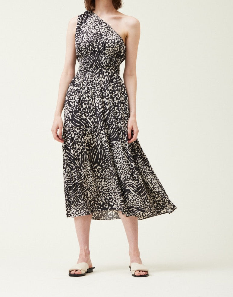 Black Printed One Shoulder Midi Dress-Grade & Gather-BTK COLLECTION