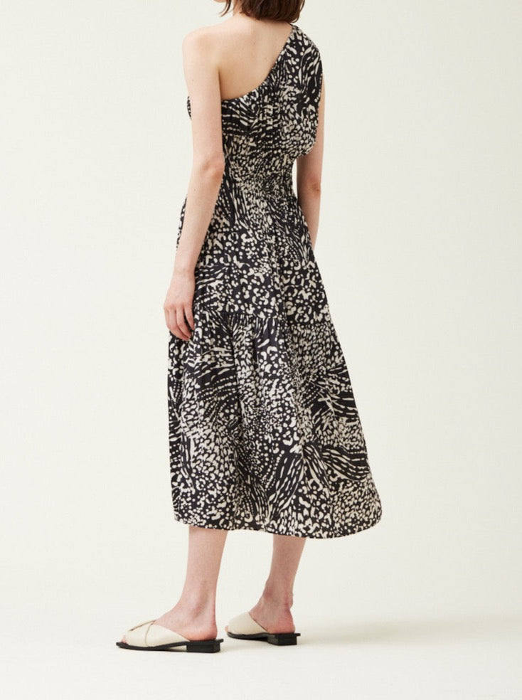 Black Printed One Shoulder Midi Dress-Grade & Gather-BTK COLLECTION