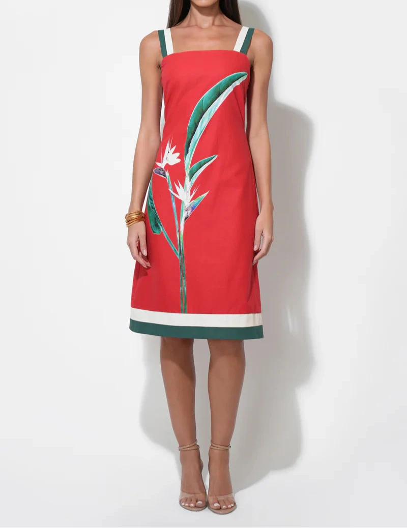 Red Birds Of Paradise midi dress by Adelyn Rae with a flowing skirt and stylish silhouette