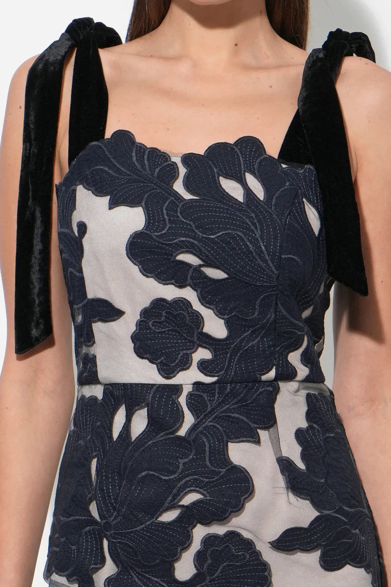 Navy nude midi dress by Adelyn Rae with 3D applique floral details