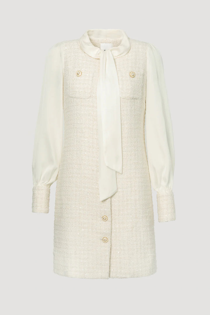 Tweed and silk pussy bow dress - BTK COLLECTIONS