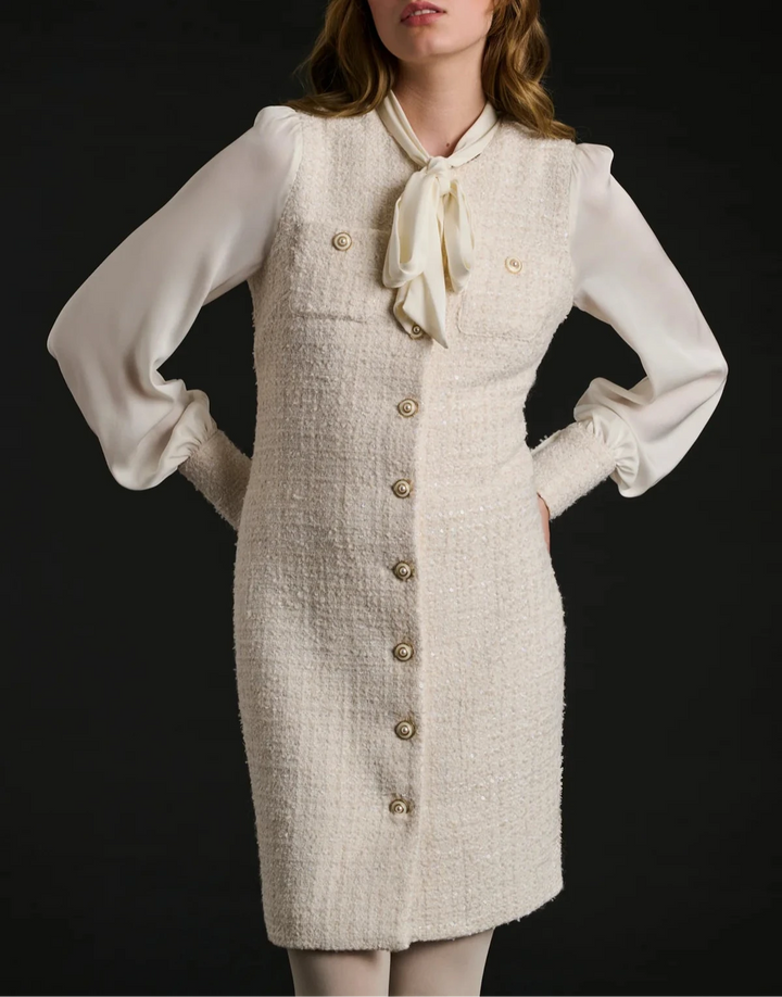 Tweed and silk pussy bow dress - BTK COLLECTIONS