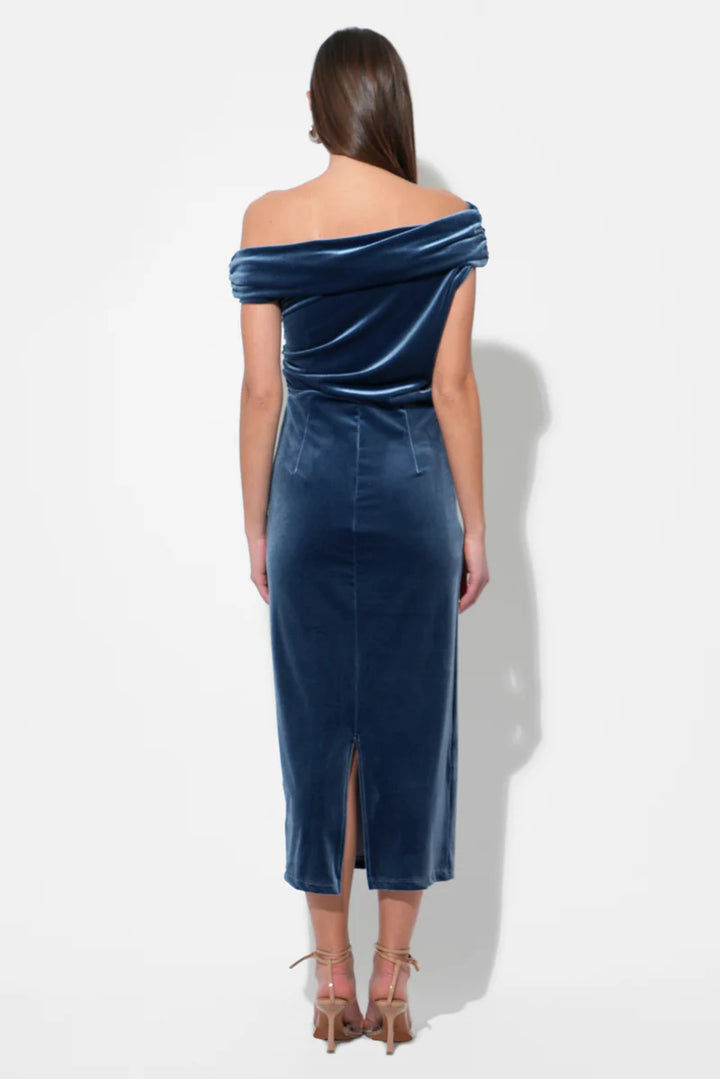 Casette Off Shoulder Velvet Midi Dress