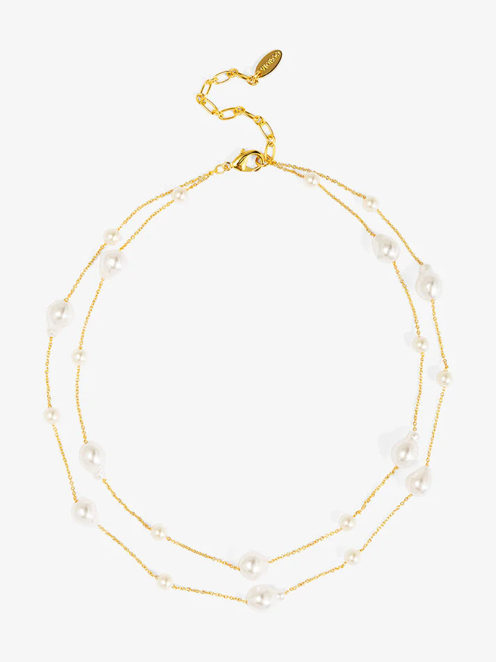baroque duo chain layered necklace gold chain with baroque pearl accents