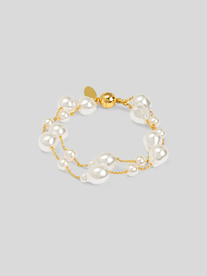 baroque duo chain magnet bracelet faux pearl chain bracelet gold layered bracelet