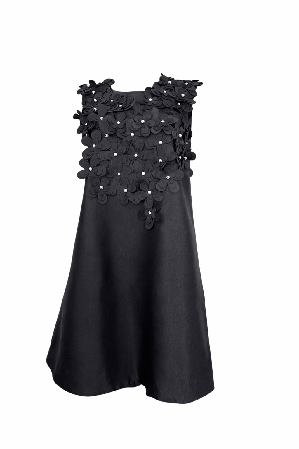 Black 3D Shantung flowers a line dress