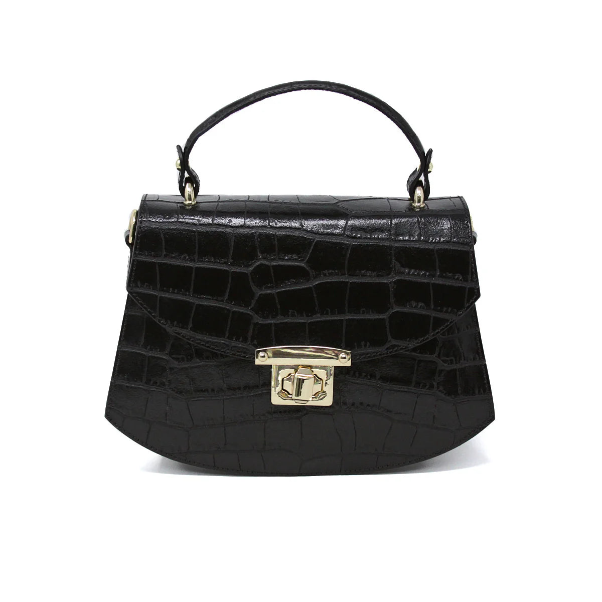 Black-Croc-Embossed- Leather- Handbag-German-Fuentes_BTK-COLLECTIONS