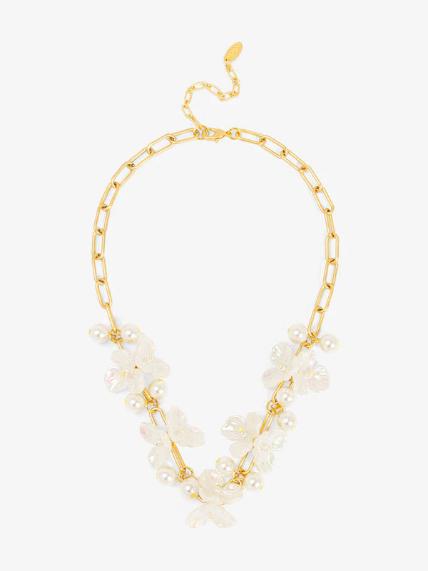 bloomlight pearl flower necklace gold chain faux pearl floral necklace