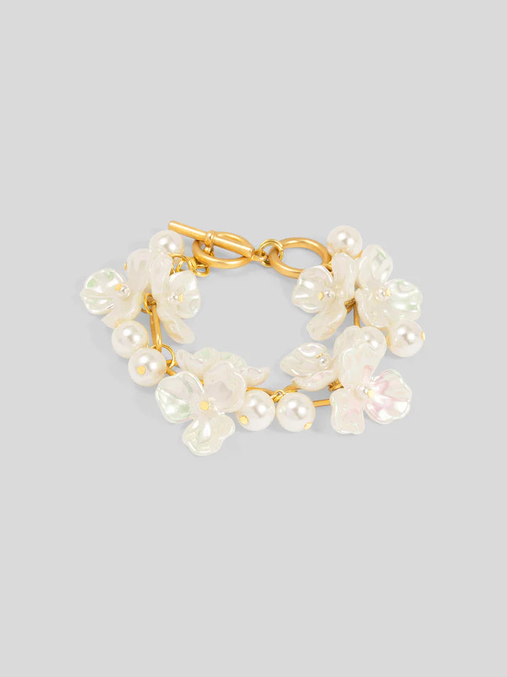 bloomlight pearl flower bracelet faux pearl floral bracelet gold chain jewelry