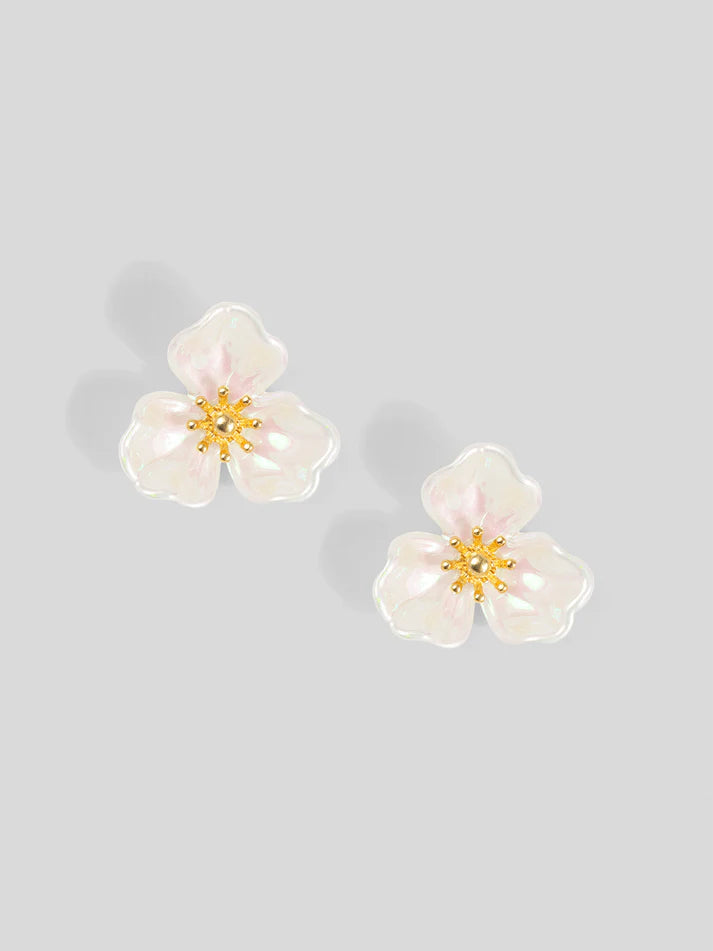bloomlight pearl flower stud earrings faux pearl floral earrings gold center jewelry