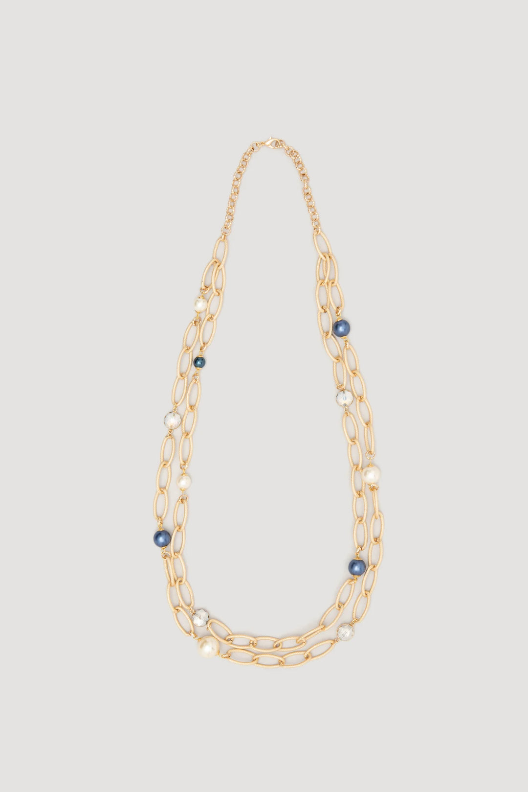 Long double chain necklace with red and blue pearls by WEILL