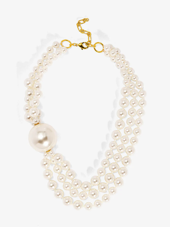 layered faux pearl collar necklace with oversized pearl centerpiece statement jewelry