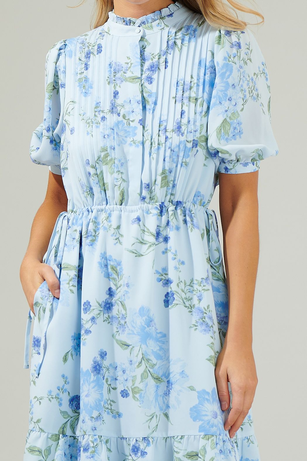 Dusty Floss Floral Pleated Midi Dress