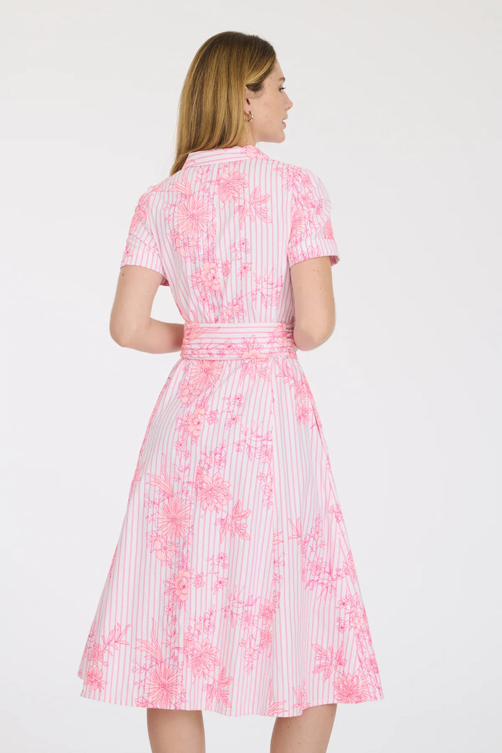 Pink Embroidered Shirt Midi Dress
