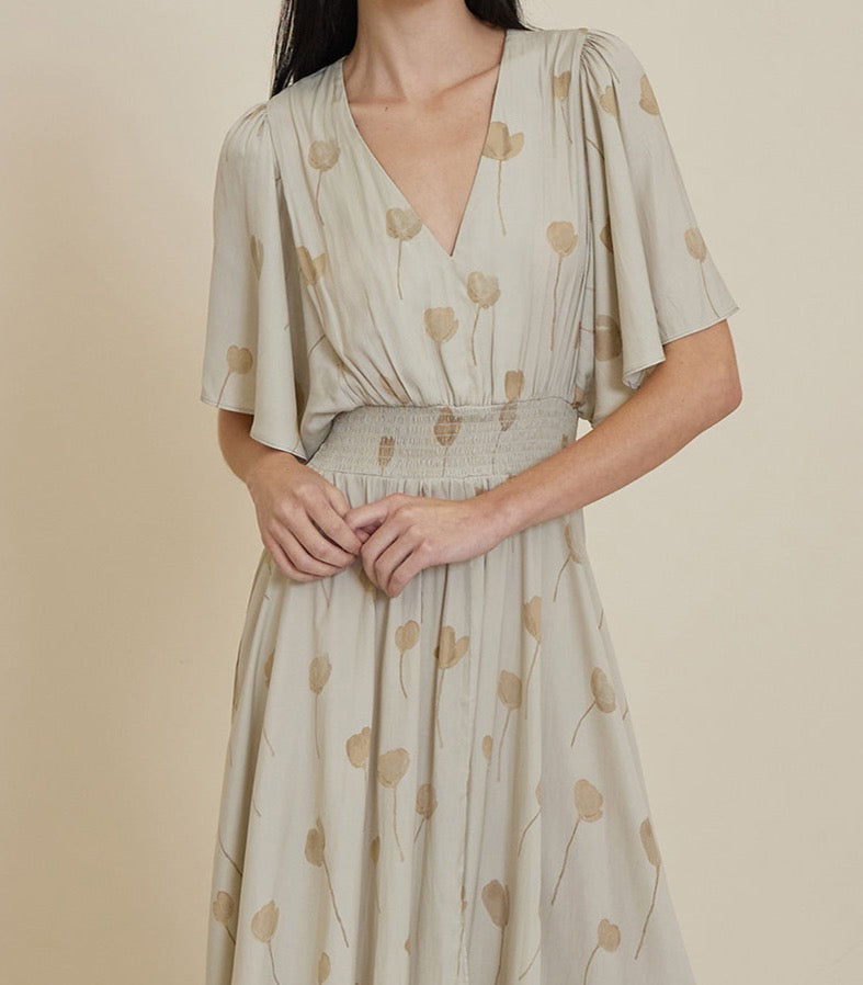 Fog Watercolor Floral Print Dress-Grade & Gather_BTK COLLECTION