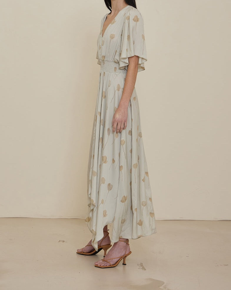 Fog Watercolor Floral Print Dress-Grade & Gather_BTK COLLECTION