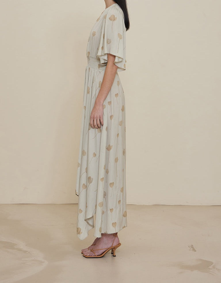 Fog Watercolor Floral Print Dress-Grade & Gather_BTK COLLECTION